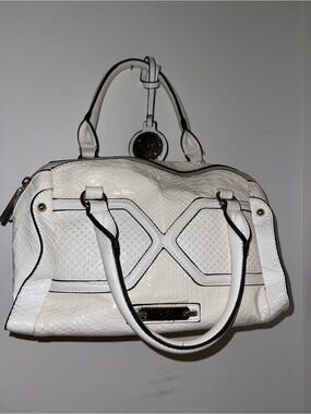 Versace Cream Satchel with Gold Medallion